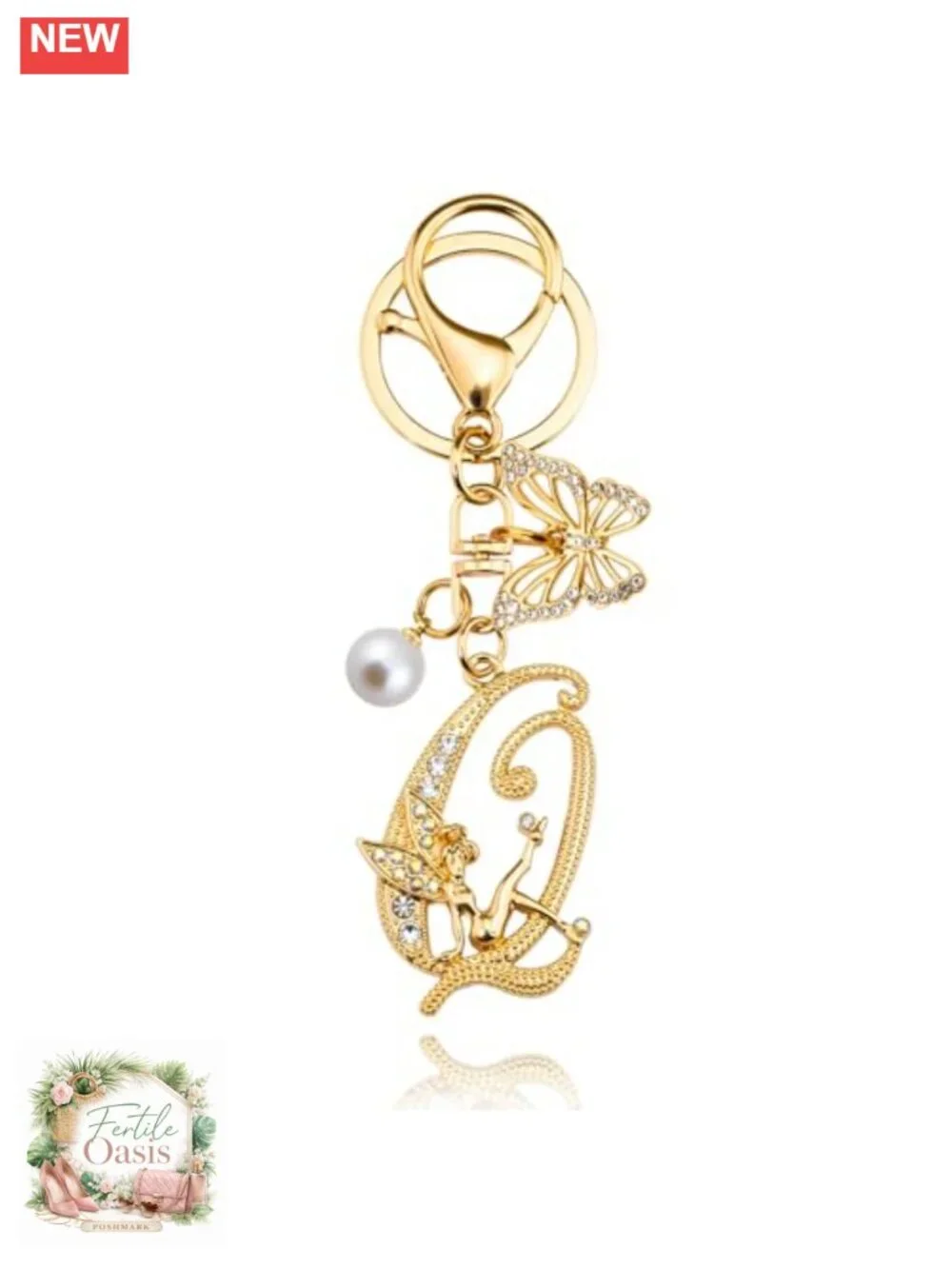 Butterfly Initial Keychain Bag Charm for Women Purse Handbag Accessory